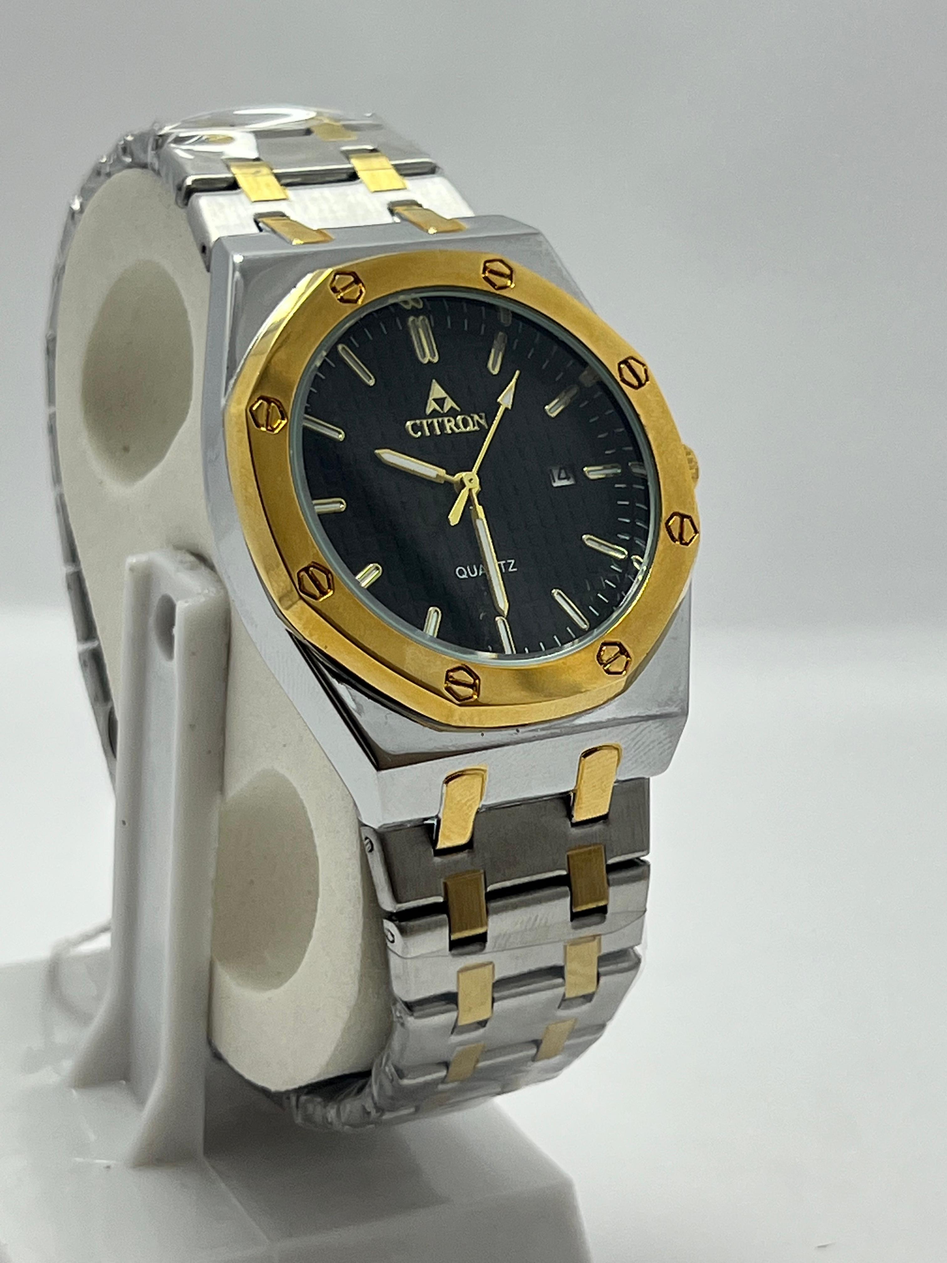 Citron Two-Tone Stainless Steel Quartz Watch with Black Dial