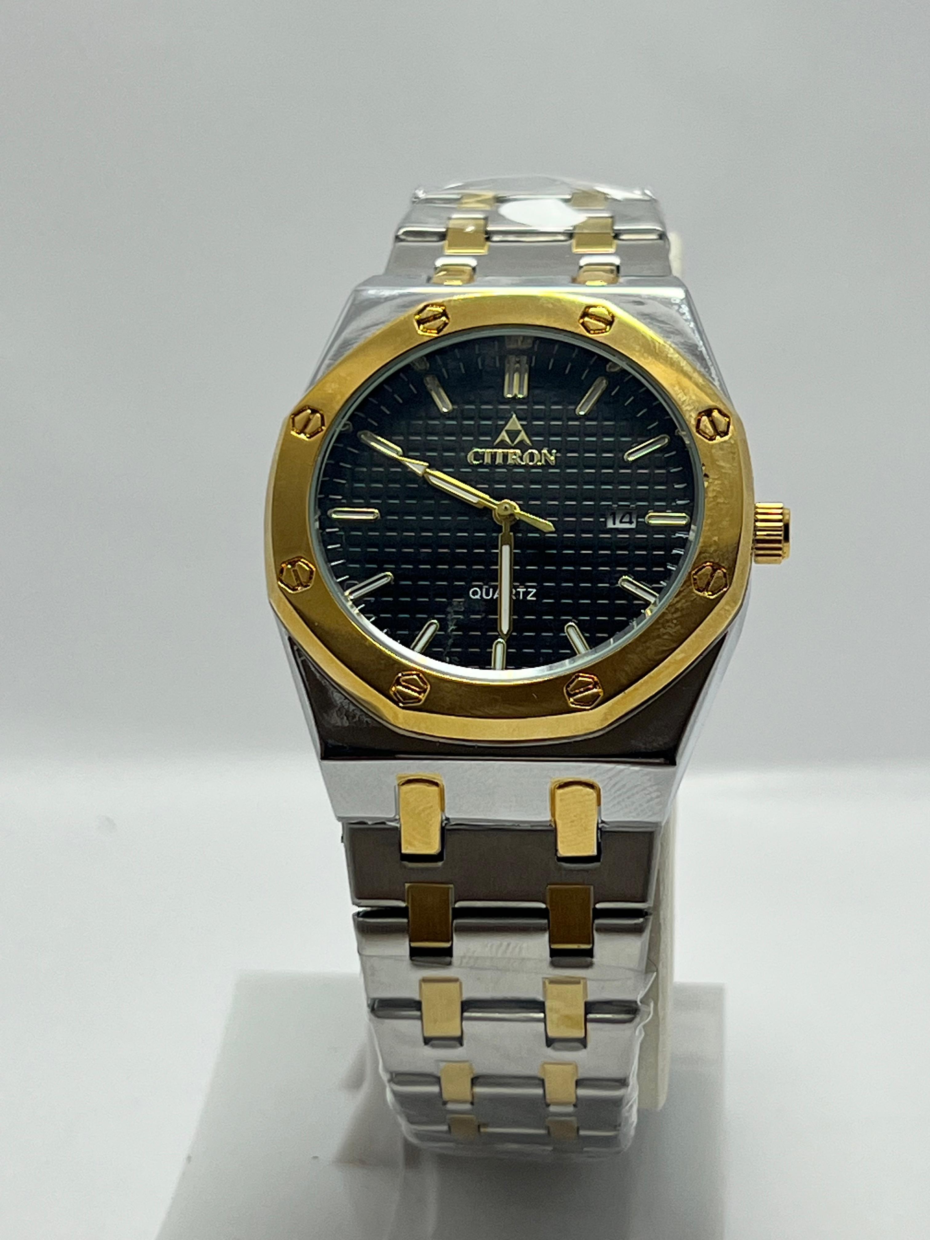 Citron Two-Tone Stainless Steel Quartz Watch with Black Dial