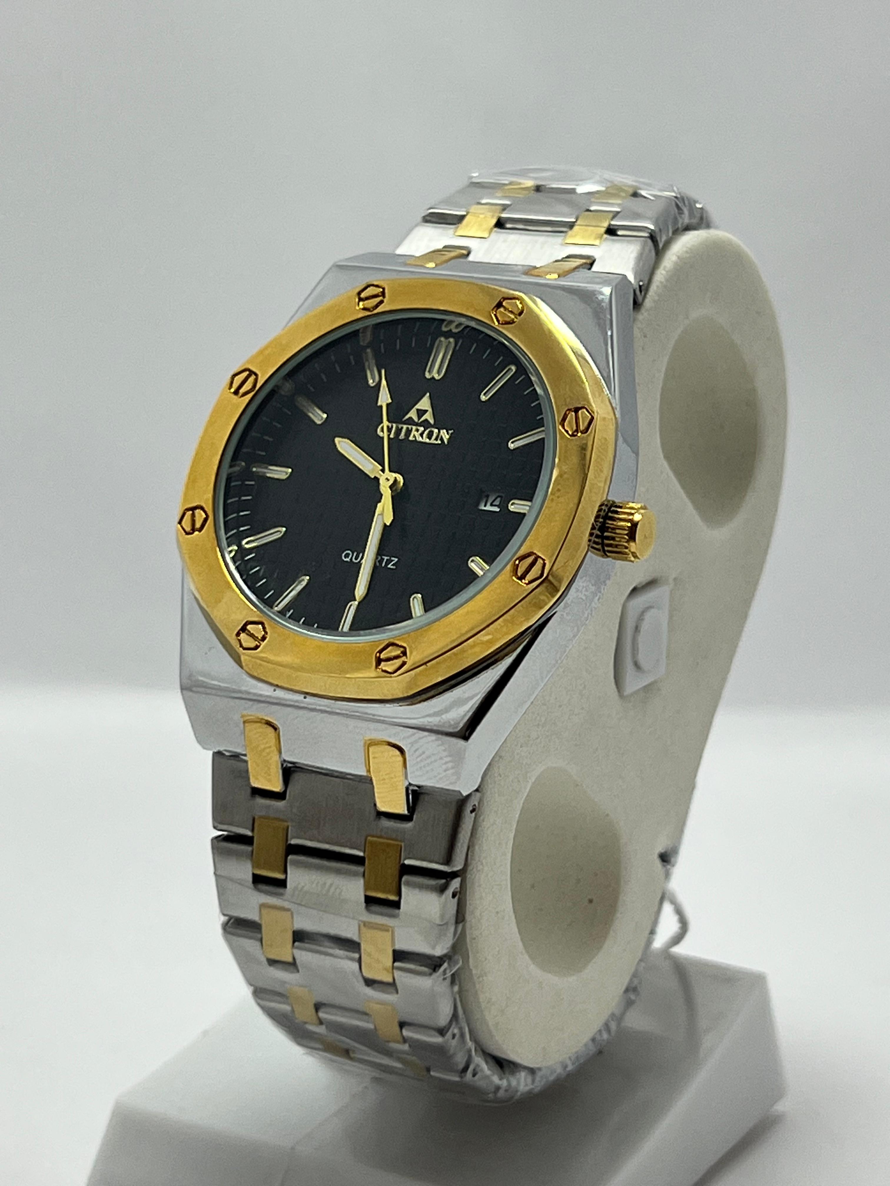 Citron Two-Tone Stainless Steel Quartz Watch with Black Dial
