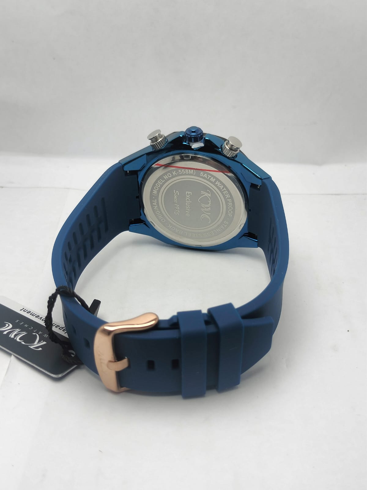 KWC Men’s Luxury Chronograph Watch – Blue Silicone Strap & Rose Gold Dial