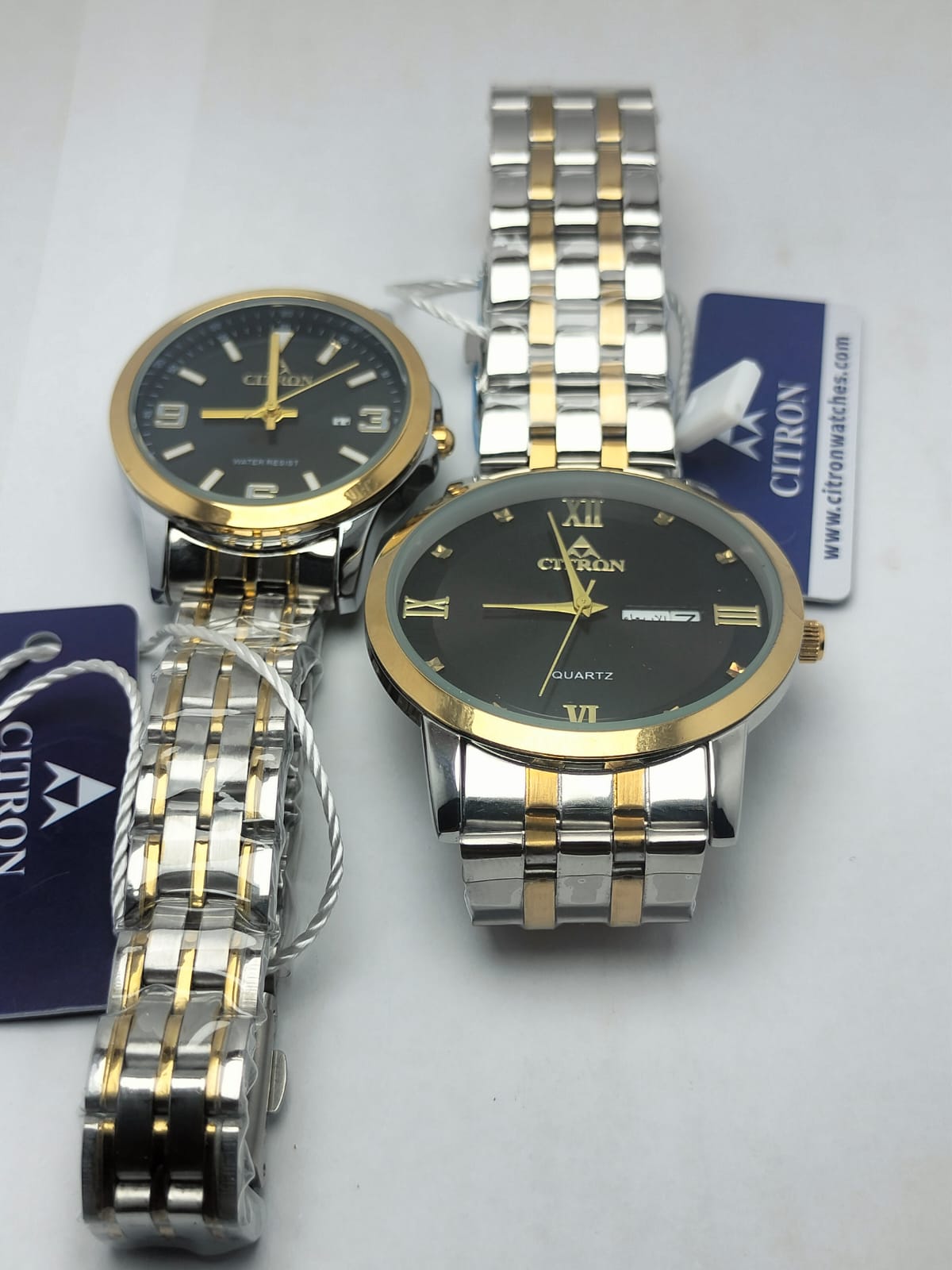 Citron Couple Watches – Matching Silver & Gold Strap with Black Dial
