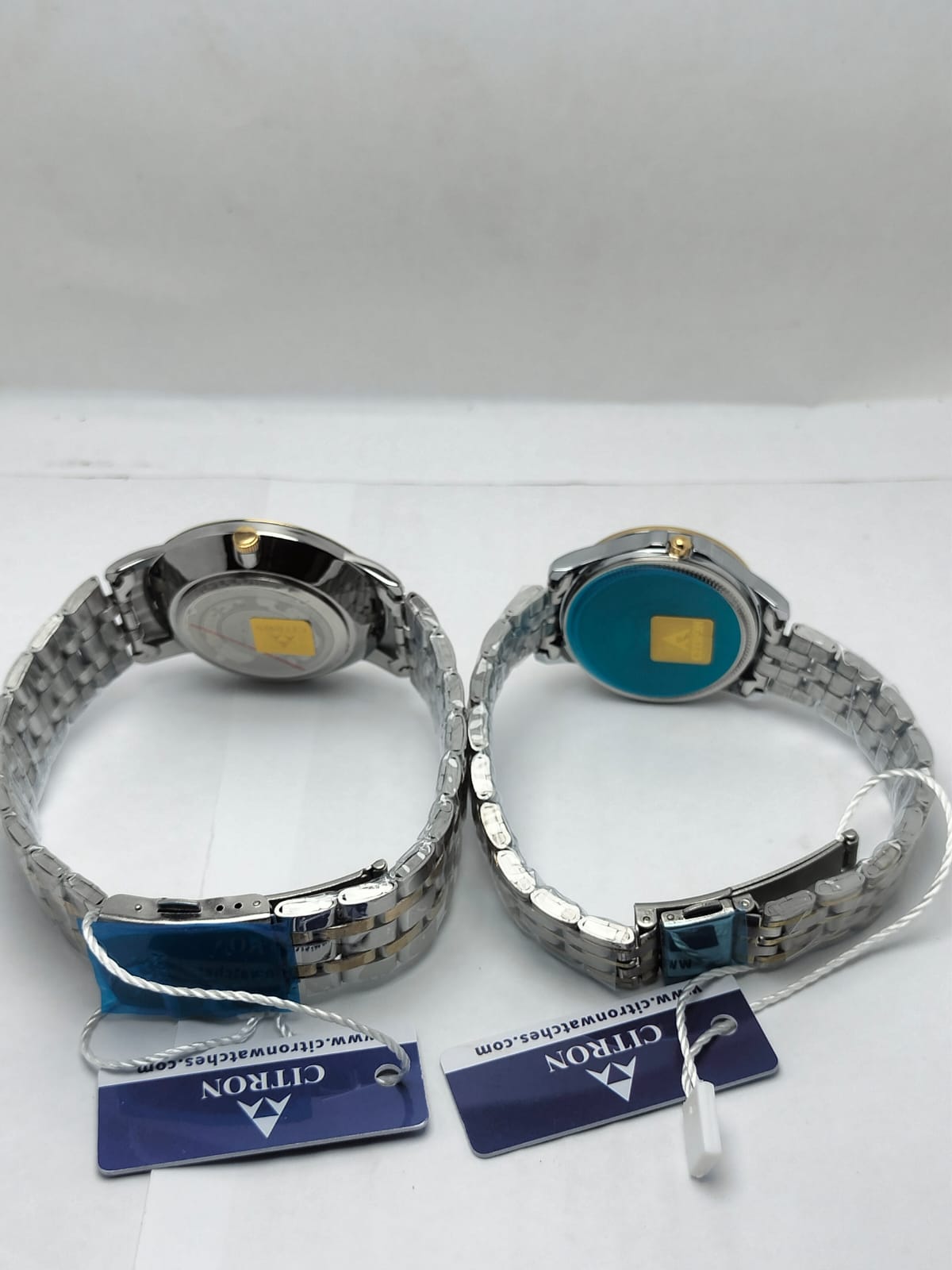 Citron Couple Watches – Matching Silver & Gold Strap with Black Dial