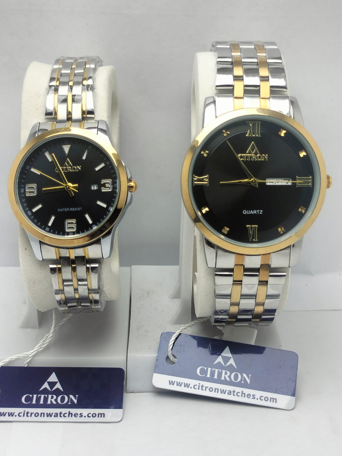 Citron Couple Watches – Matching Silver & Gold Strap with Black Dial