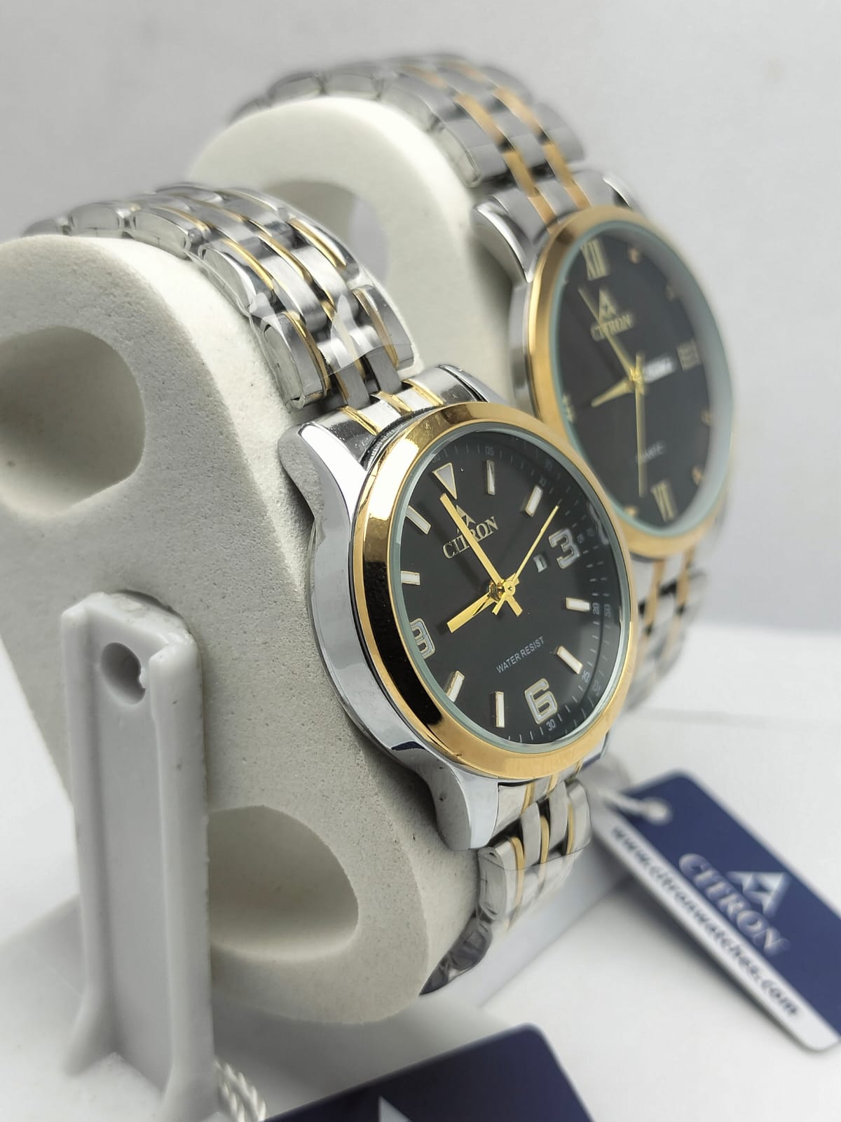 Citron Couple Watches – Matching Silver & Gold Strap with Black Dial