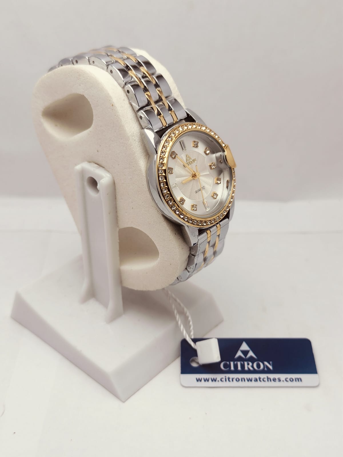 Citron Women’s Luxury Watch – Silver & Gold Strap with Crystal Bezel