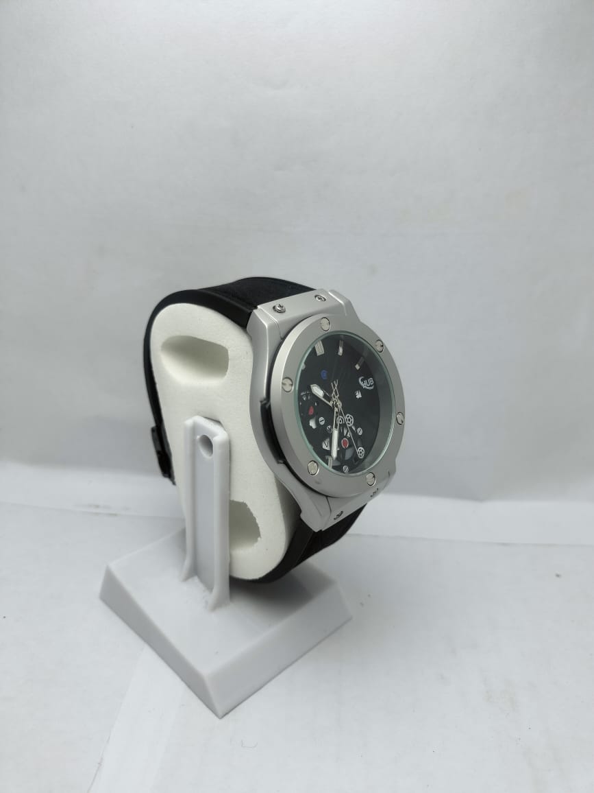 Men’s Luxury Hublot Watch Silver Case with Black Strap